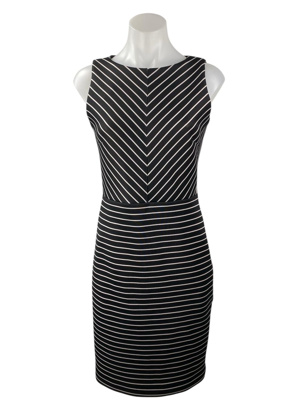 Michael Kors Womens Black Striped Sleeveless Back Zip Mini Pencil Sheath Dress 2
